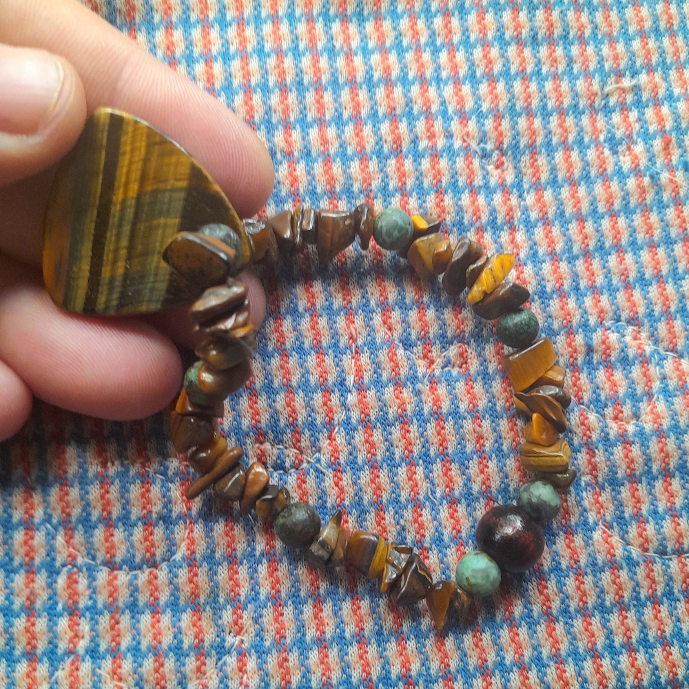 Tiger Eye and 'African Turquoise' Stretch Bracelet - Picture 3 of 3